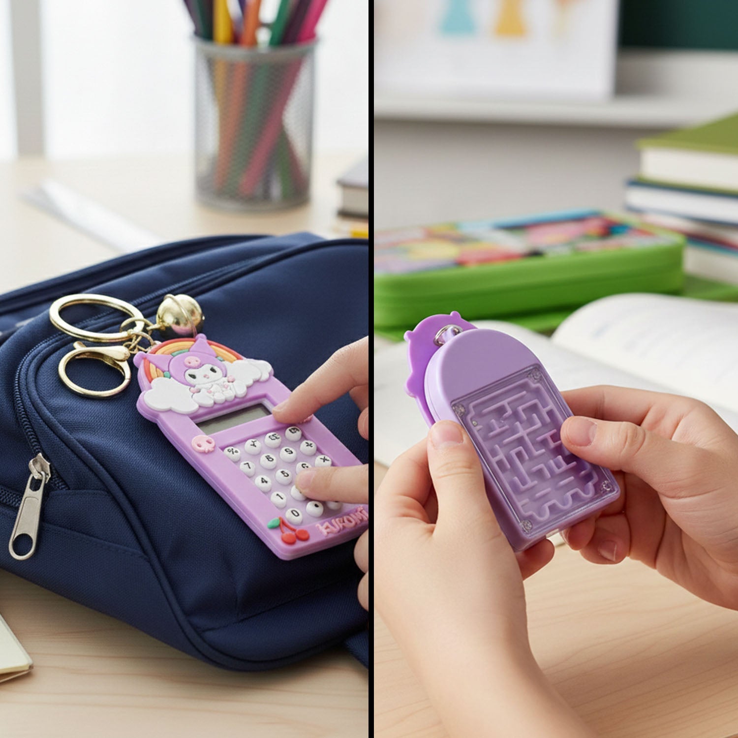 Cute Cartoon Kuromi Calculator Keychain with Mini Digital Display (1 Pc)