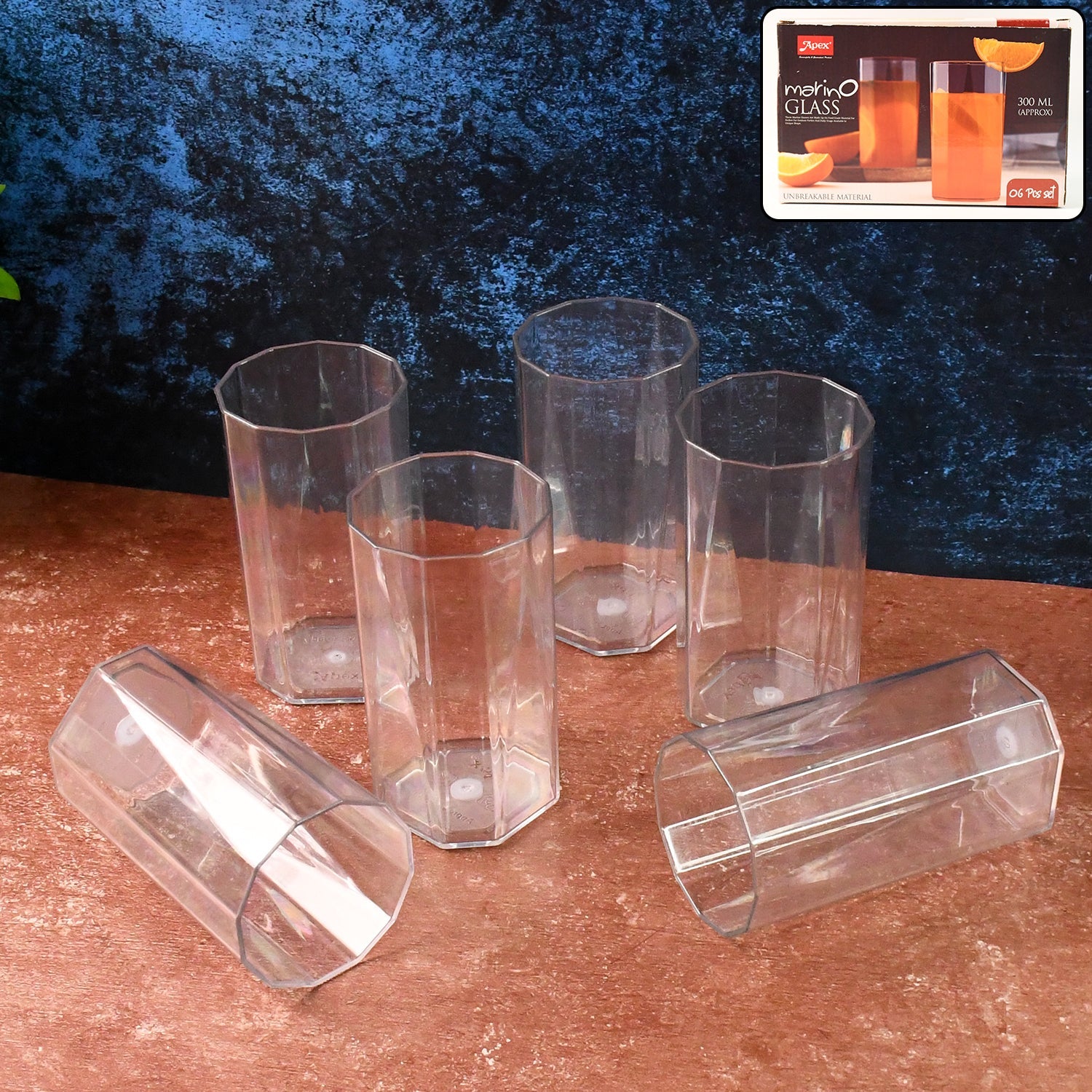Hexagon Shape Metro Plastic Glass Set 
