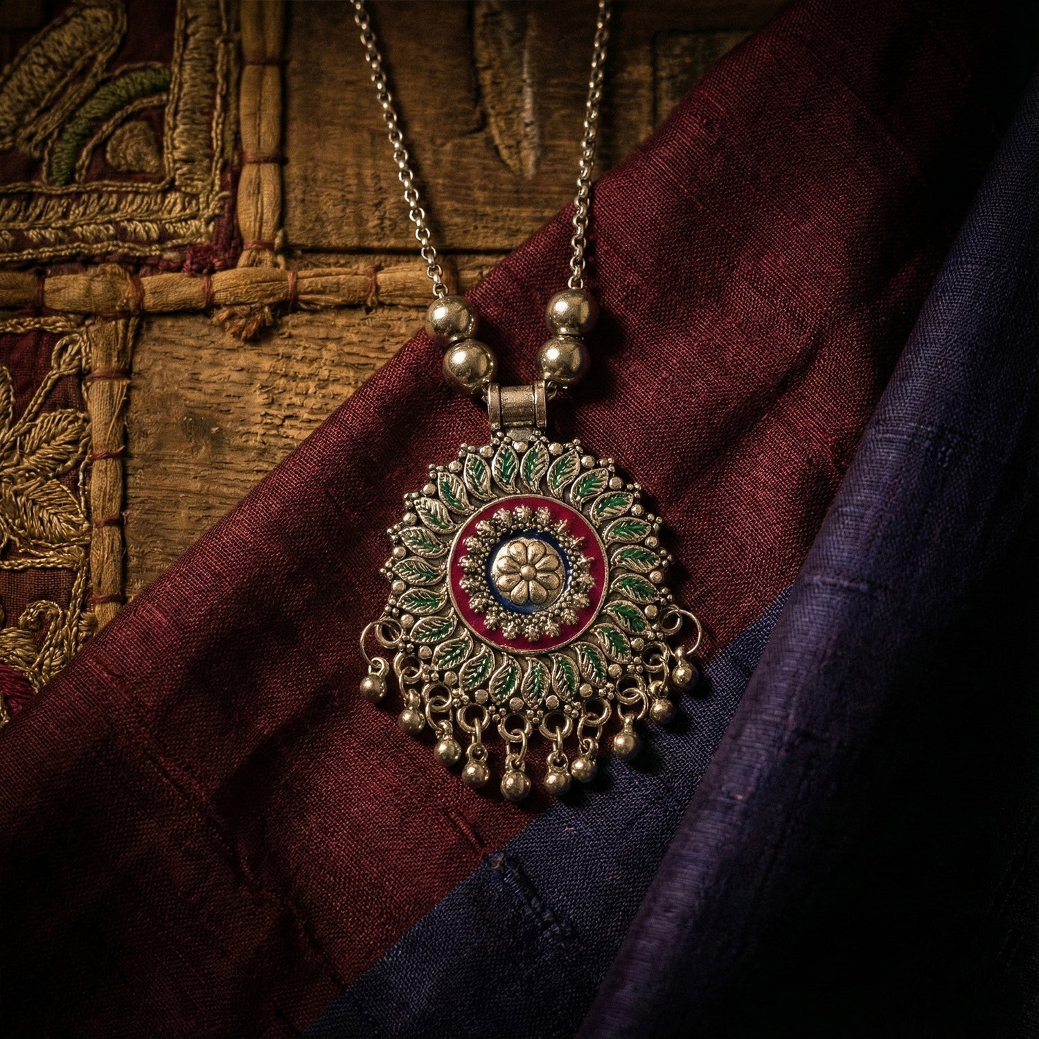 Oxidized mandala necklace        
