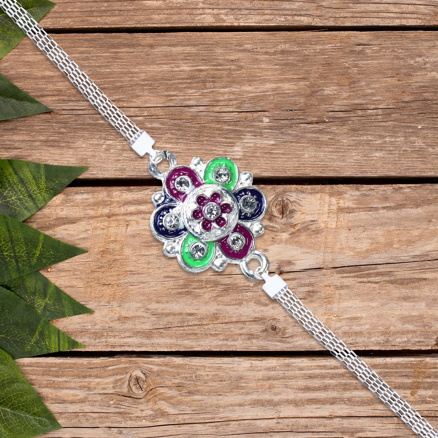 Silver Flower Motif Rakhi