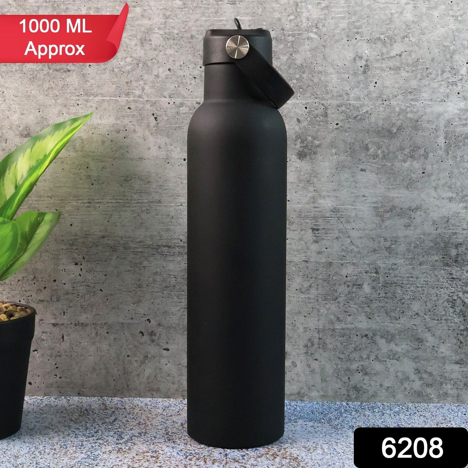 Stainless Steel Water Bottle With Carry Strap  Built-in Straw 1000ml Approx (1 Pc)